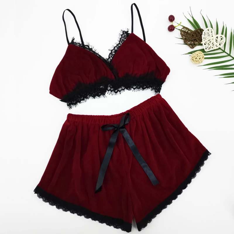 Женские пижамы кружевные сексуальные трехточечные раздельные фланелевые костюм