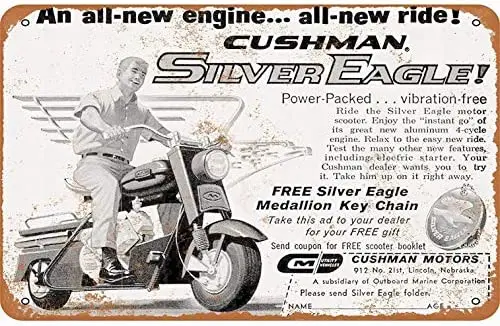 

8 x 12 Metal Sign - Cushman Silver Eagle Scooter - Vintage Bar Wall Decorative