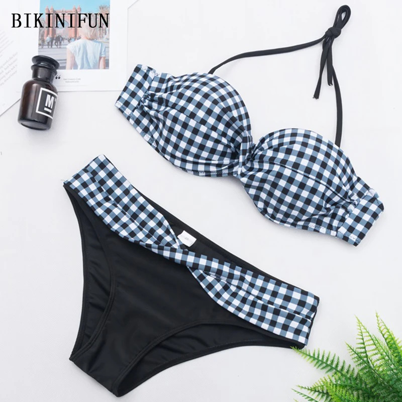 Женский купальник в клетку сексуальный с принтом перекрученные купальники без