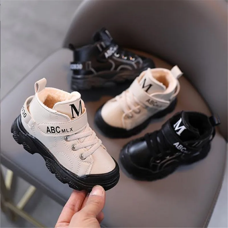 

2021 Winter Children's Boots Girls Boys Plush Martin Boots Casual Warm Ankle Shoes Kids Fashion Sneakers Baby Toddler Snow Boots