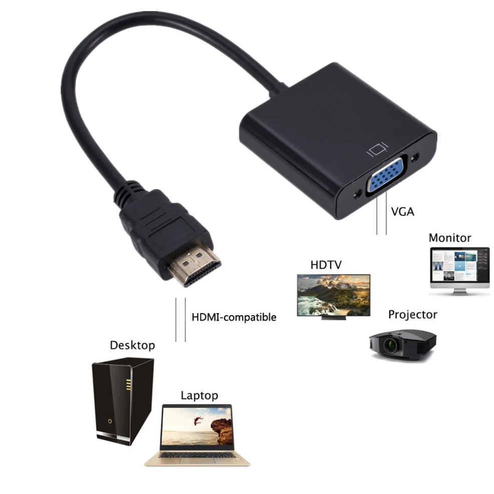 HD 1080P HDMI To VGA Cable Converter With Audio Power Supply HDMI Male To VGA Female Converter Adapter  for Tablet laptop PC TV