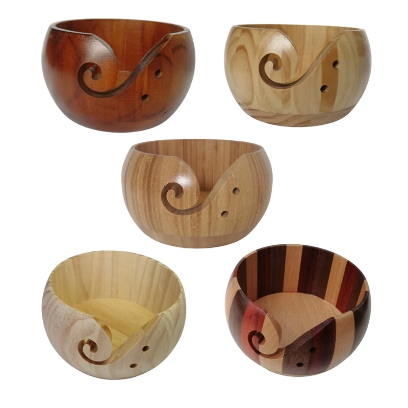

Woolen Yarn Wooden Bowl Textile Yarn Round Storage Bowl For Knitting And Crochet Yarn Storage Box Sewing Supplies