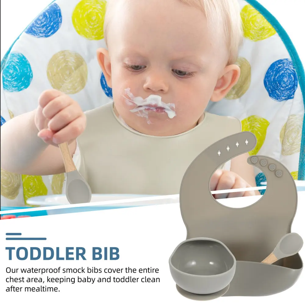 

1 Set Silicone Baby Feeding Set Adjustable Baby Bib Toddler Eating Bowl Spoon