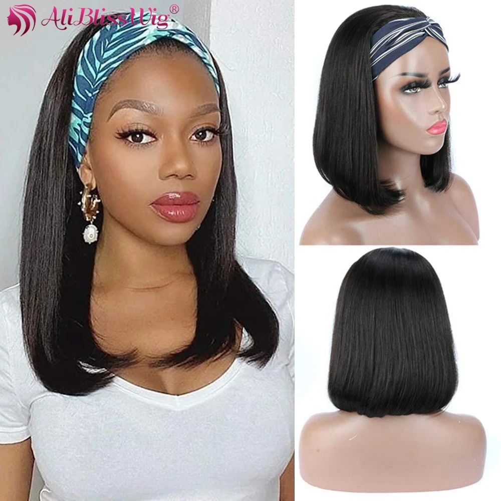 

Aliblisswig Straight Bob Headband Wig Short Human Hair Wigs for Black Women Brazilian Remy Half Wig Glueless Natural Hair Wig