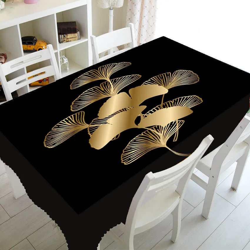 Роскошная скатерть с листьями гинкго билоба серого и золотого цвета