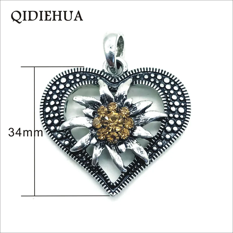 3pcs Antique Silver Plated Love Heart Shape Alloy Connects For Making Pendant Necklace Fashion Crystal Edelweiss Jewelry Finding | Украшения