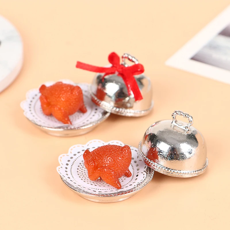 

Hot Sale！Dollhouse Miniature European tray + round cover + Turkey Christmas New Year Dollhouse Home Party Decoration Set