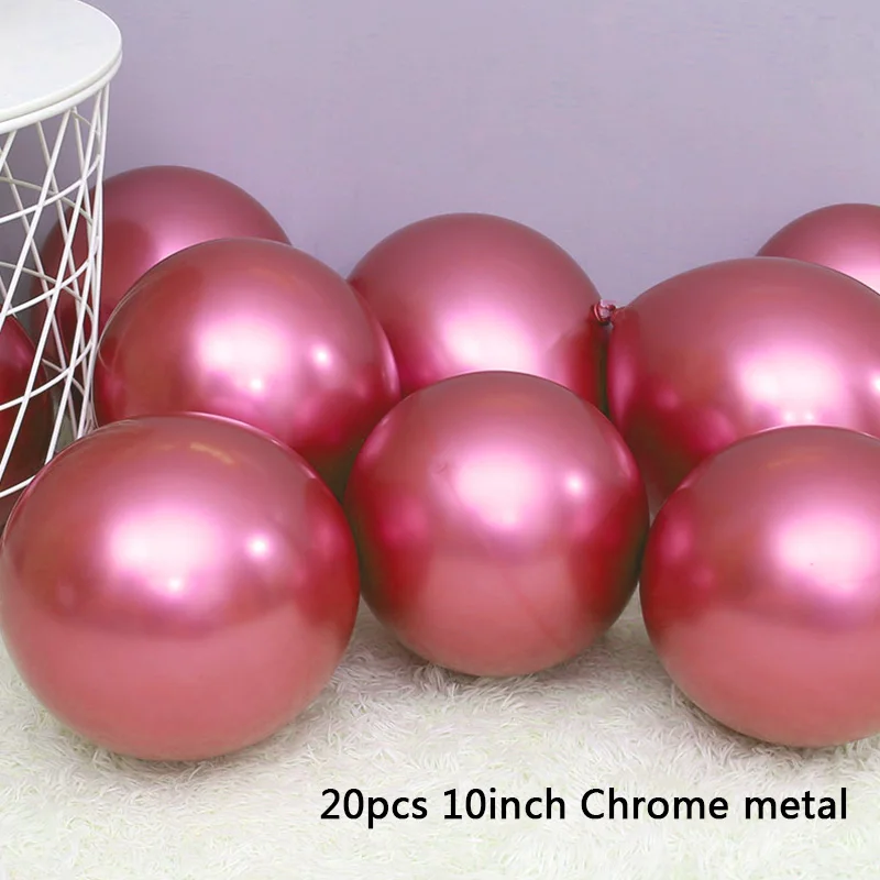 20pcs Metal Red 20 шт. 10 дюймов металлические светящиеся синие латексные шары Свадебные темно-синие хромированные шары 10 шт. украшения для дня рождения детские товары - Цвет: 20pcs Metal Red