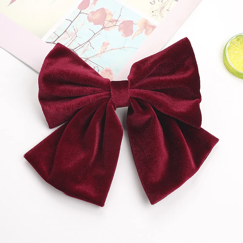 

Elegant Women Big Bow Hairpins Solid Color Velvet Ponytail Spring Clips Barrette Double Layers Hair Clips Girls Hair Accessories