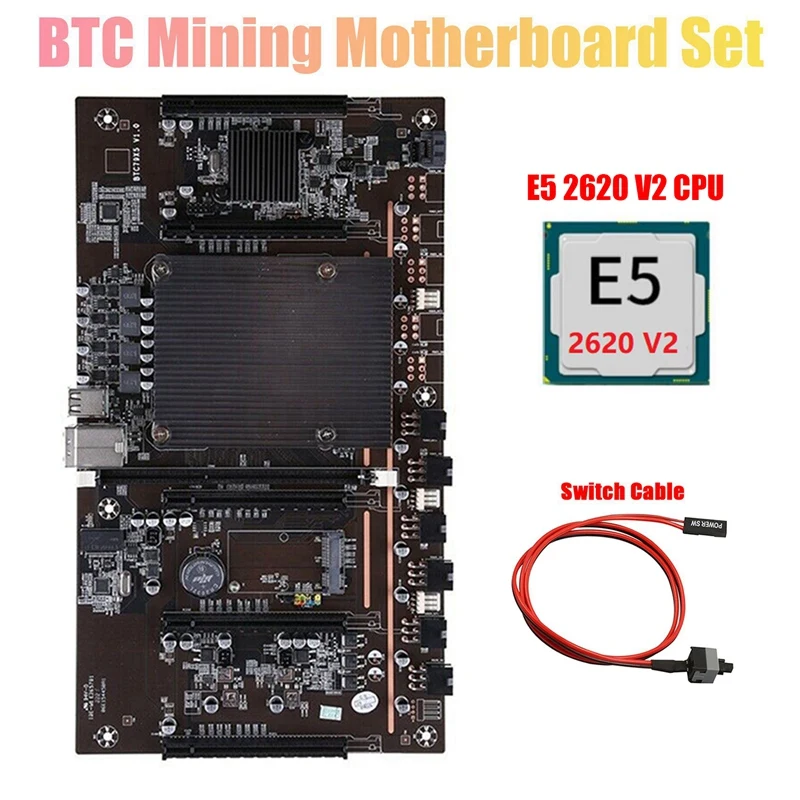 

H61 BTCX79 Miner Motherboard with E5 2620 V2 CPU+Switch Cable LGA 2011 DDR3 Support 3060 3070 3080 GPU for BTC Mining