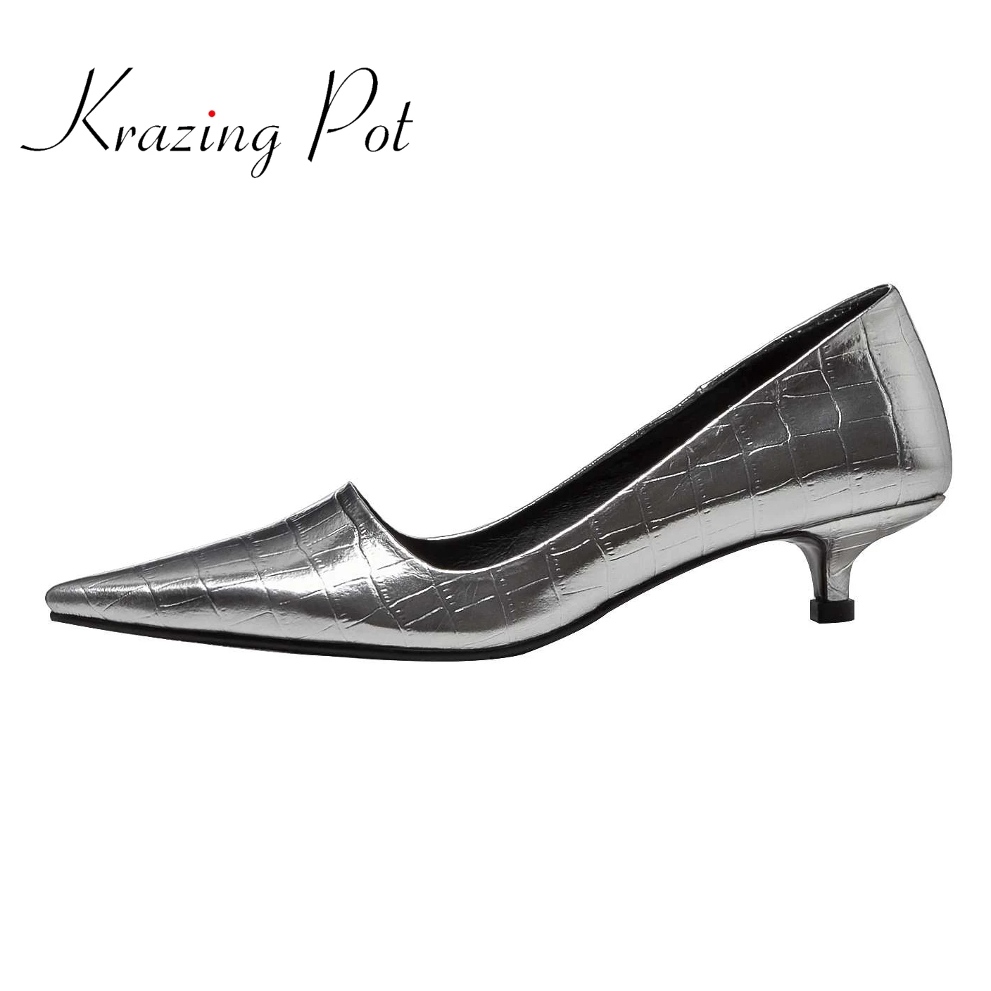 

Krazing pot large size pointed toe med heel European style young lady mature elegant dance party slip on modern women pumps L12