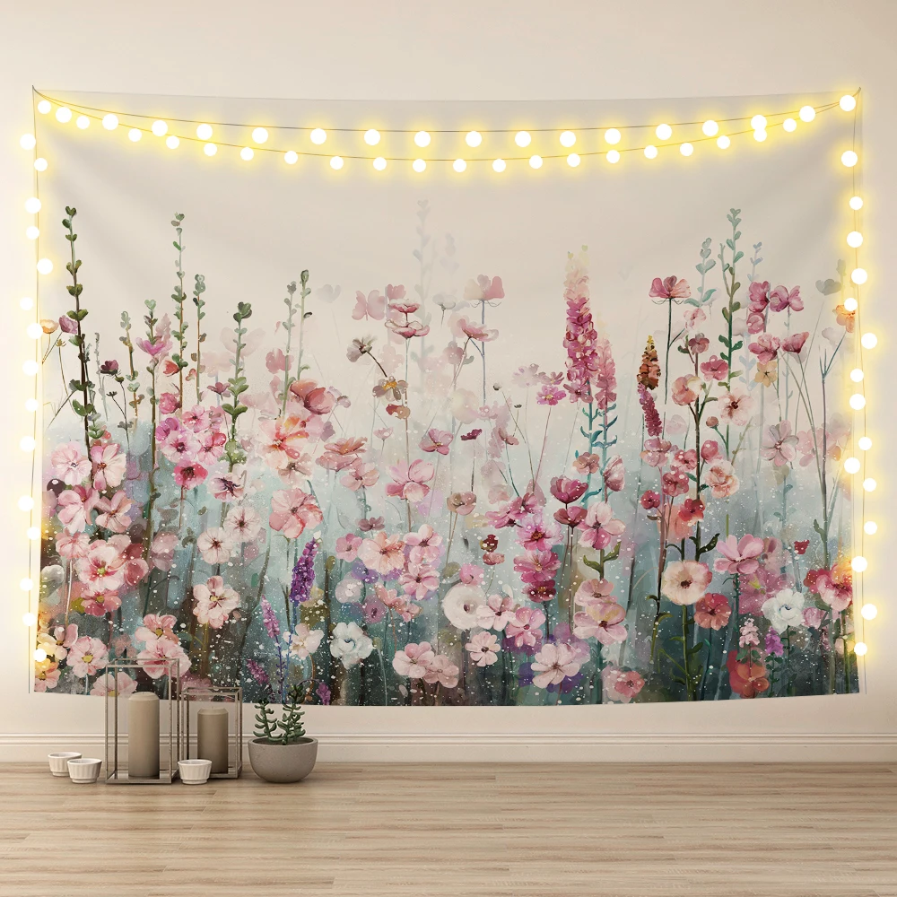 

Pink Flower Tapestry Wall Hanging Colorful Floral Plants Tapestries for Nordic Bedroom Living Room Home Decoration 200x150 cm