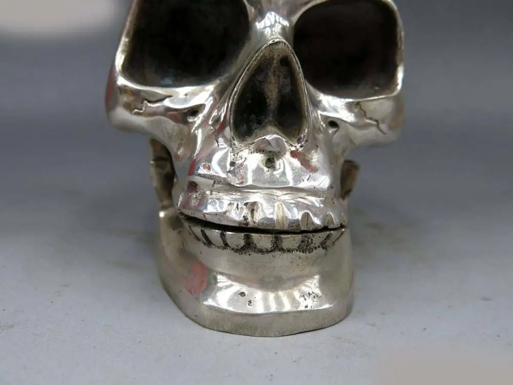 DS China Silver fine Carved skull Head human skeleton Statue sculpture | Дом и сад