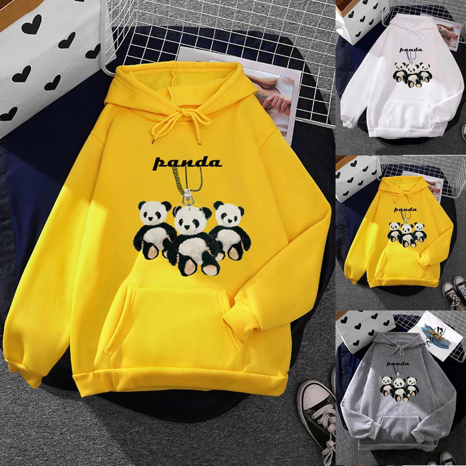 60# Fashion Hoodies Women Print Long Sleeve Splice Cartoon Print Sweatshirt Tops Hoodies With Pocket Sudaderas Para Mujer