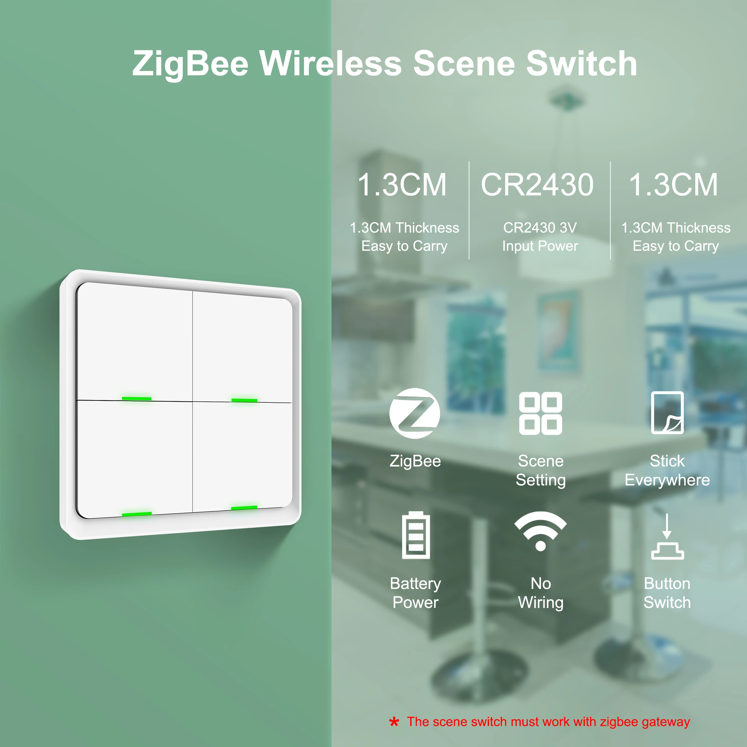 Переключатель Tuya ZigBee универсальный беспроводной смарт выключатель с 4 клавишами