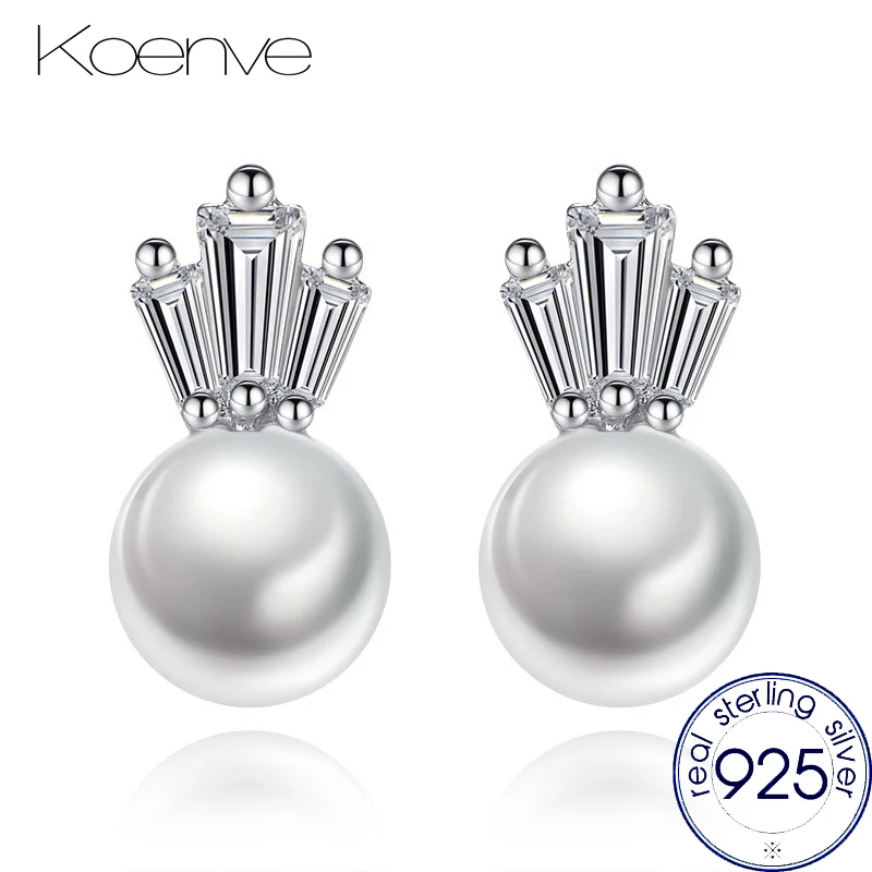 Женские серьги гвоздики с натуральным пресноводным жемчугом 8 видов стилей KOENVE