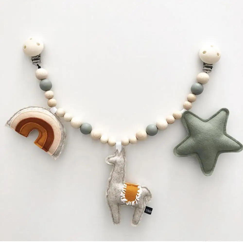 INS Nordic Wooden Baby Bracelet Pram Clip Kids Bed Hanging Rattles Toy  Pacifier Chain Nursery Baby Bedroom Decoration Gift