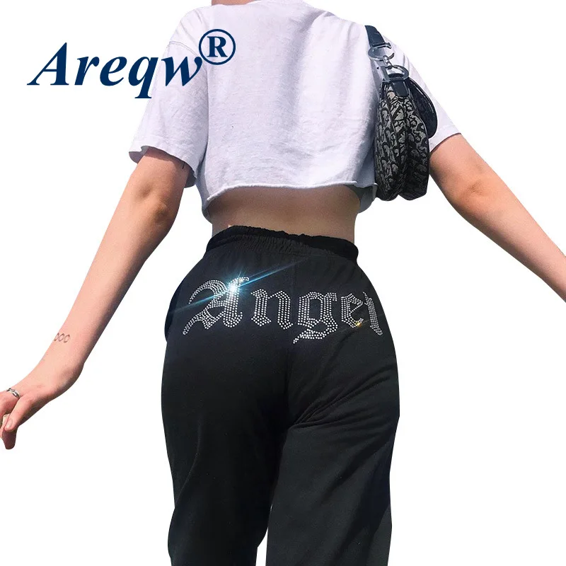 

2021 Fashion Niche Design Sense Loose Casual Trousers with Diamond Ornaments Slim Leggings Women's Autumn