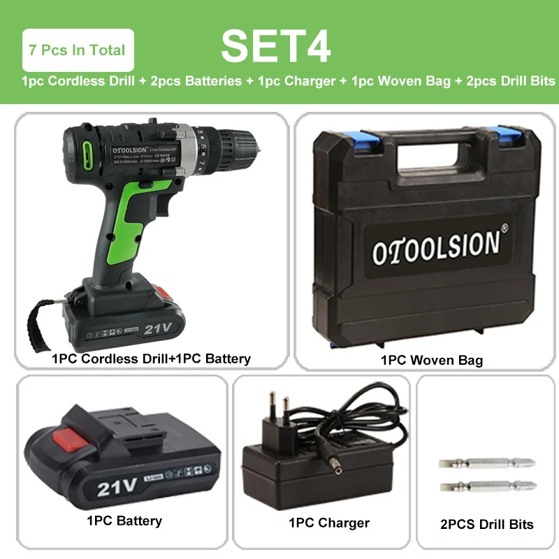 SET4(2pc battery) Новая электрическая отвертка 21 в Мини дрель электрические инструменты на батареях шуруповёрт многофункциональная электрическая отвертка для дома DIY - Color: SET4(2pc battery)