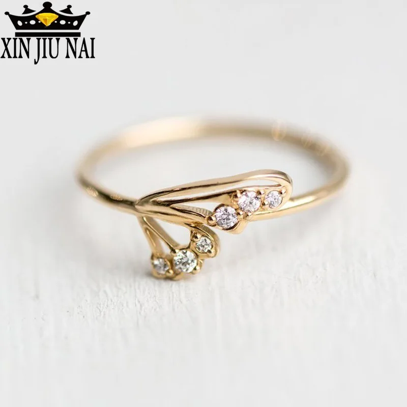 

Cute Exquisite Crystal Engagement Ring Gold Zircon Wedding Rings For Women Slim Lady Fan Shaped Peacock Feather silver 925 ring