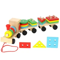 2 5 year kids toys wood train truck set geometric blocks sorting board montessori children educational color shape match stacked