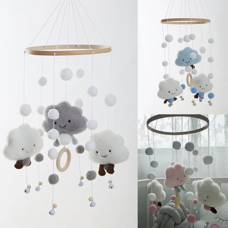 

Baby Stroller Bed Bell Rotating Hanging Rattle Cute Plush Cloud Hairball Wind Chime Rattle for Kids Room Newborn Nursery Decor