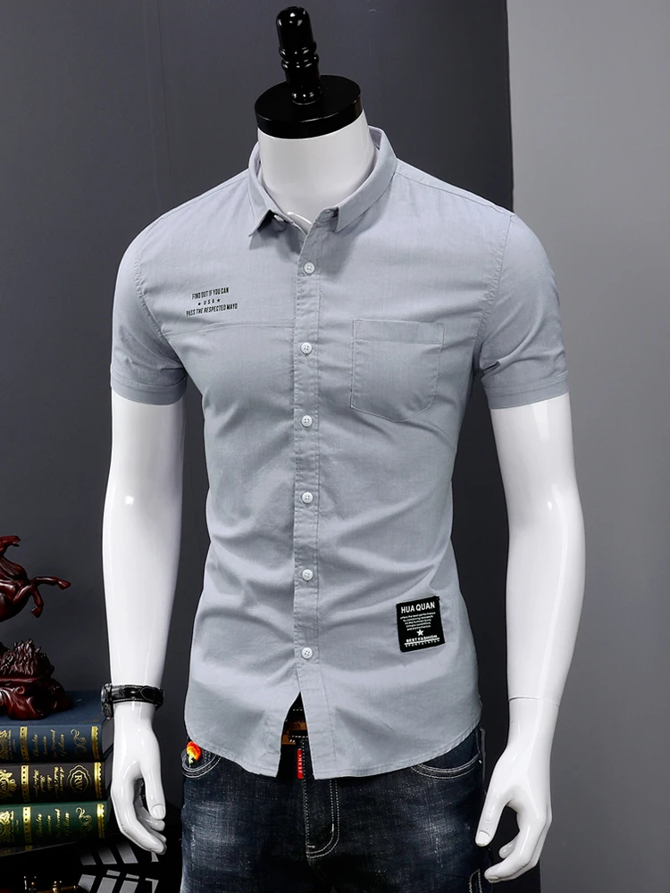 

mens shirts cotton slim fit dress shirt yellow summer short sleeve high quality fashion Korean style size M L XL XXL XXXL