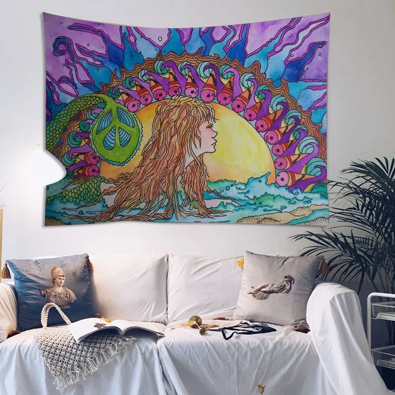 

India Mandala Tapestry Looking Out Girl Wall Hanging Boho Decor Wall Cloth Tapestries Hippie Psychedelic Mandala Wall Carpet