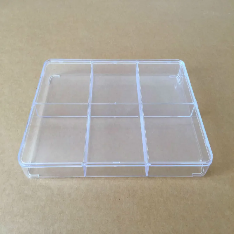 

Rectangle 6 Grid Glossy Transparent Plastic Box Jewelry Tools Sundries Classification Storage Boxes Bins