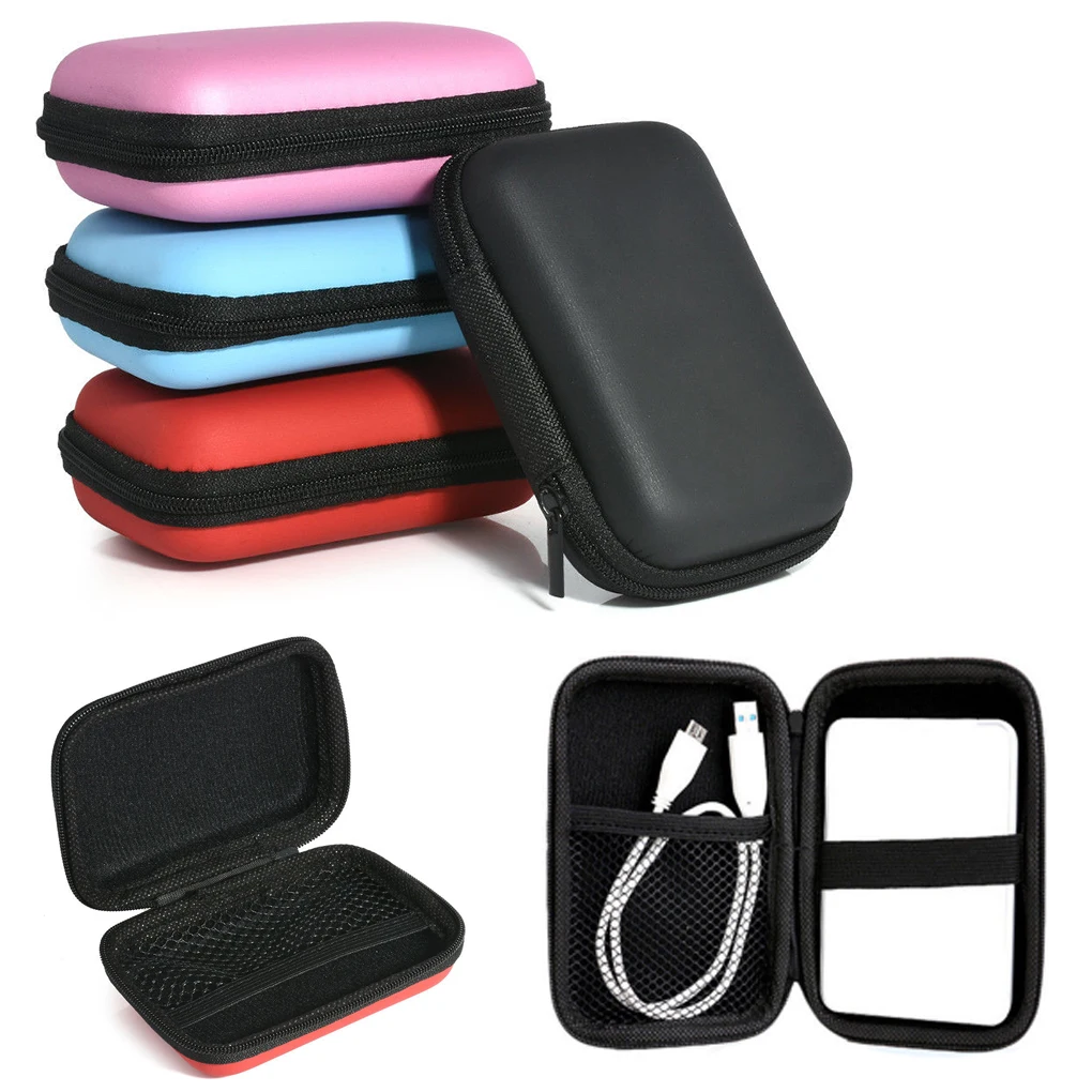 

Hard Zippered Rectangle Earphone Bag Shockproof 2.5" HDD Bag Portable External USB Case Cable Organizer Box Cover Pouch