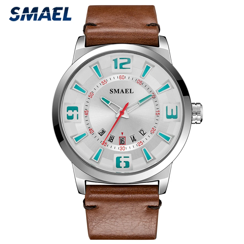 

SMAEL New Fashion Men's Watch Top Brand luxury Military Quartz Watches Leather Strap Waterproof Sport Wrist Watch Male Clock