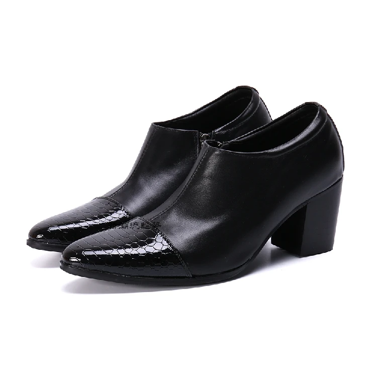 Zapatos De Hombre/черные лакированные туфли на высоком каблуке из змеиной кожи Мужские