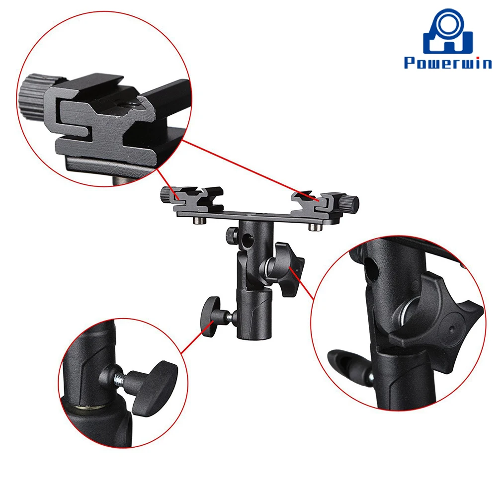 Powerwin Double Hot Cold Shoe Camera Speedlite Flash Bracket Umbrella Holder Studio Light Stand Screw Mount Adapter Tripod | Электроника