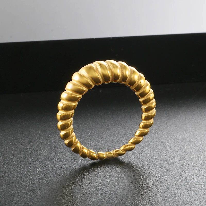 

ZMFashion Personality Twist Croissants Rings Punk Hip Hop Retro Simple Stainless Steel Finger Ring For Men Women Jewelry Gifts