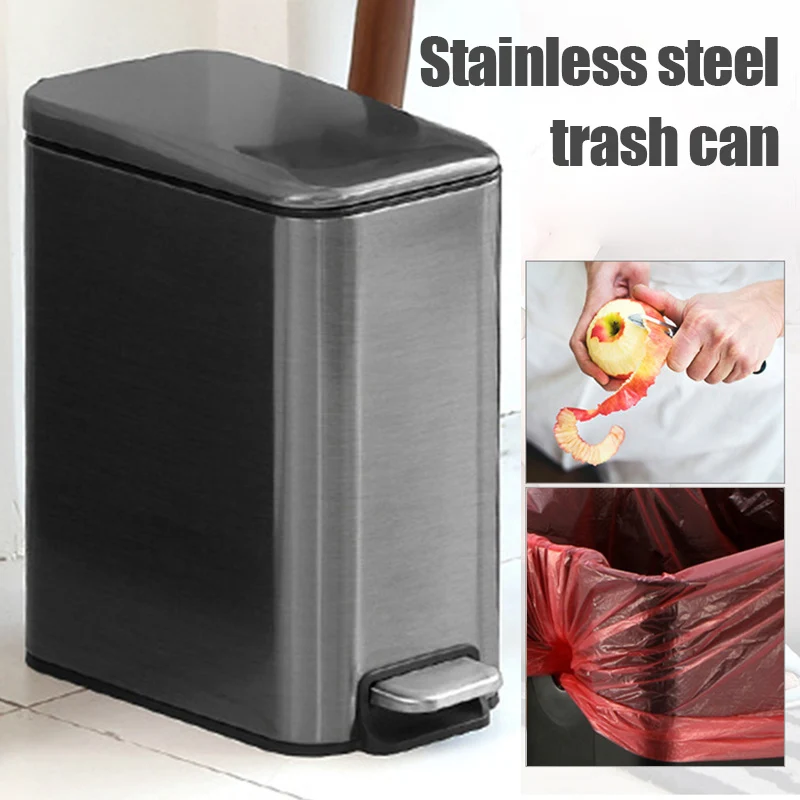 5L Rectangular Small Stainless Steel Step Trash Can Wastebasket Garbage Container Bin for Bathroom Dropshipping FAS