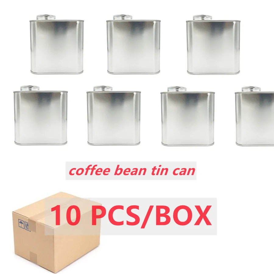 Набор из 10 квадратных жестяных контейнеров для хранения кофе и чая весом 180 грамм с металлической крышкой и односторонним клапаном.