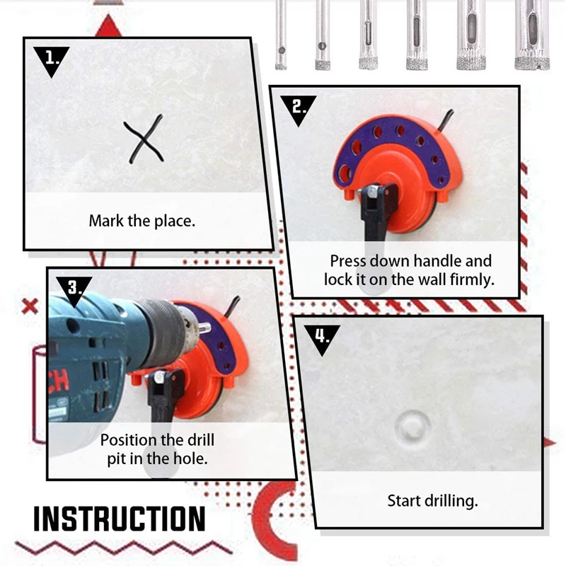 

Hole Saw Guide Jig Fixture Hole Saw Vacuum Suction Base with Diamond Drill Bits Hollow Core Drill Bit and 2 Marker Pens