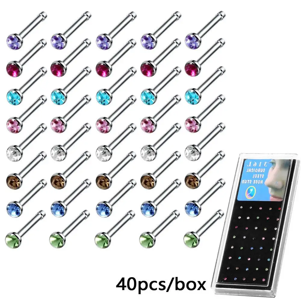 1 упаковка 40 шт. хрустальные стразы прямые пусеты для пирсинга носа L образное