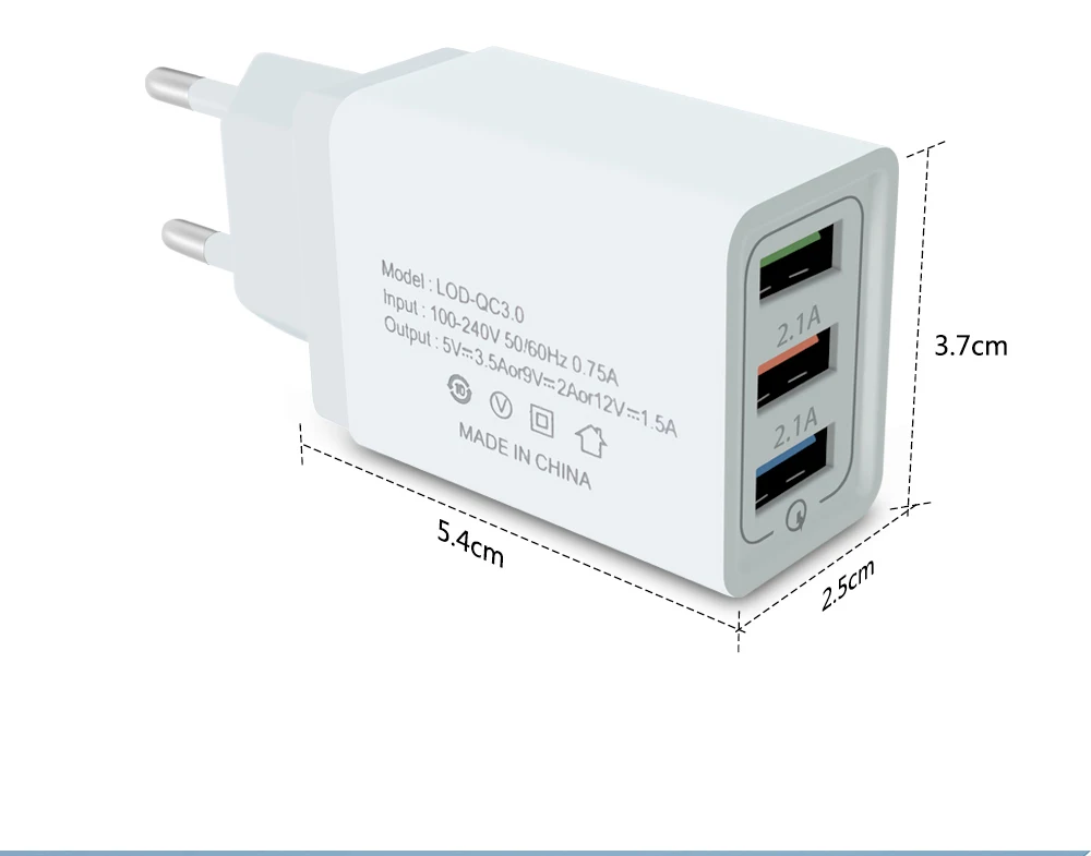 FBYEG зарядное устройство для мобильного телефона, тройное USB зарядное устройство, штепсельная вилка европейского стандарта, быстрая зарядка для iPhone, samsung, Xiaomi, huawei