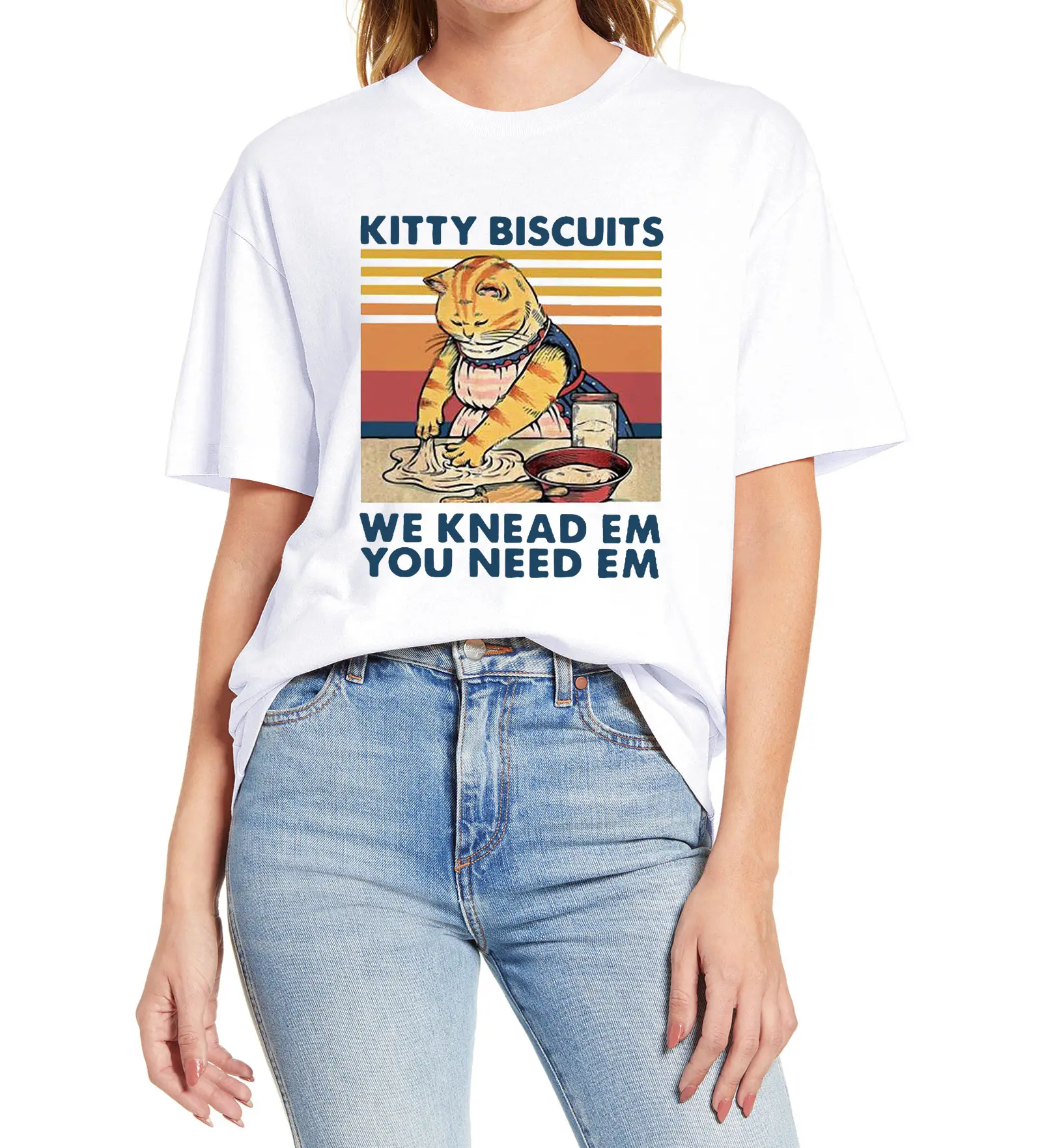 

Kitty Biscuits We Knead Em You Need Em Classic Kitty Baking Funny Cat Lovers Women's Short Sleeve T-Shirt Unisex Loose T-Shirt