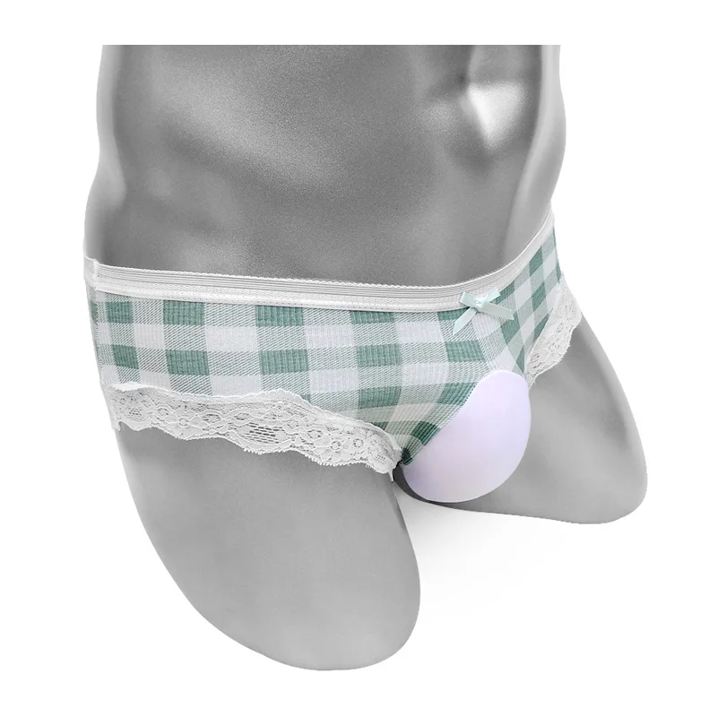 Plaid Sissy Penis Pouch Panties Sexy Men Brief Lingerie Lace Underpants Cotton Softy Funny Cute Adult Erotic Costume Bikini