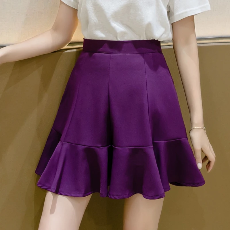 

Chic Ruffled High Waist Purple Short Skirts Womens Fashion A-line Mini Skirt Ladies Summer Holiday Style Casual Skirt