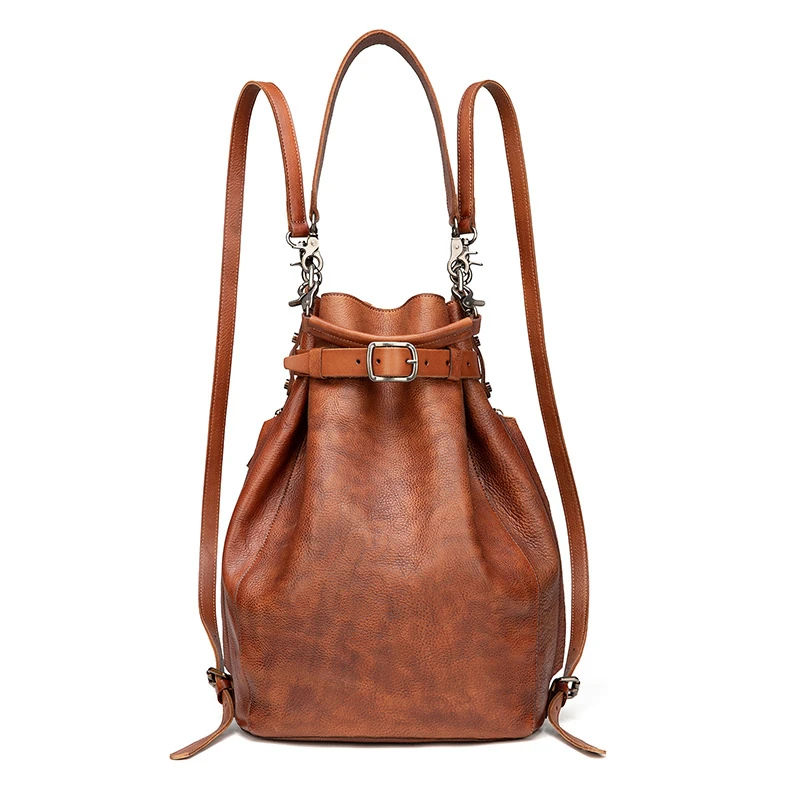 

Women Backpack Handmade Large Capacity Bucket Bag Female Shoulder Bag Leather Travel Backpack Multifunctional Designer Backpack