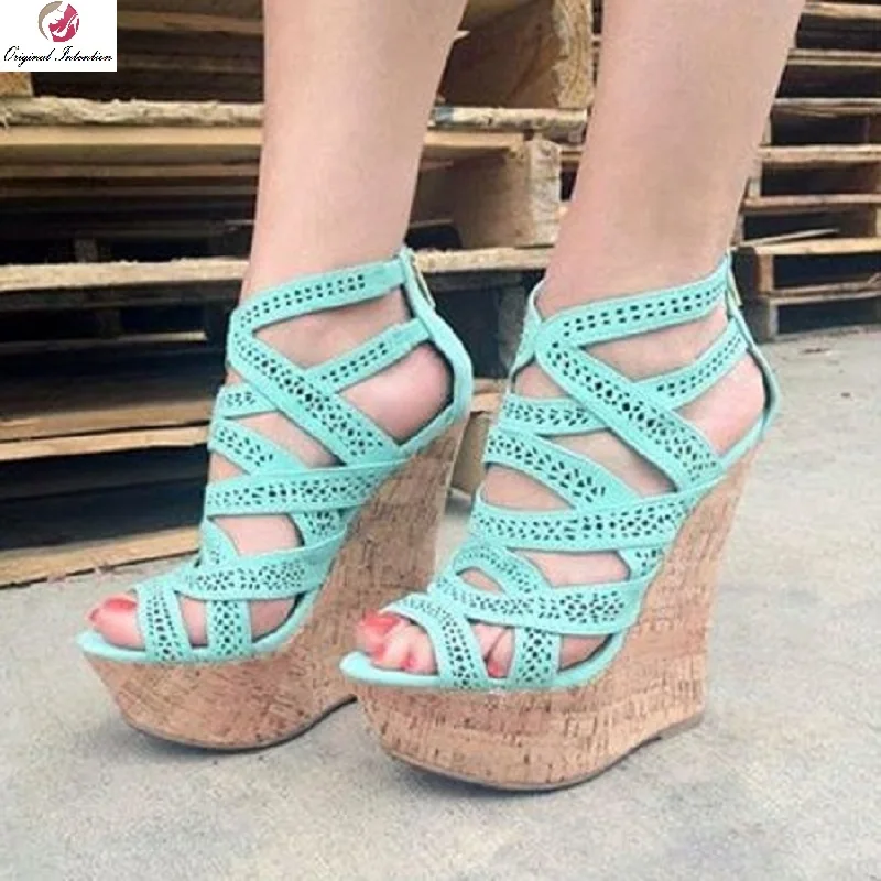 Женские босоножки на платформе с открытым носком танкетке размеры 4 15|Боссоножки