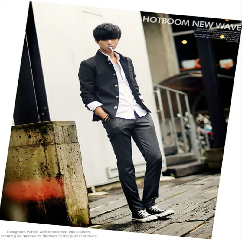 Новинка 2021 Мужская черная приталенная куртка-туника однобортный Блейзер