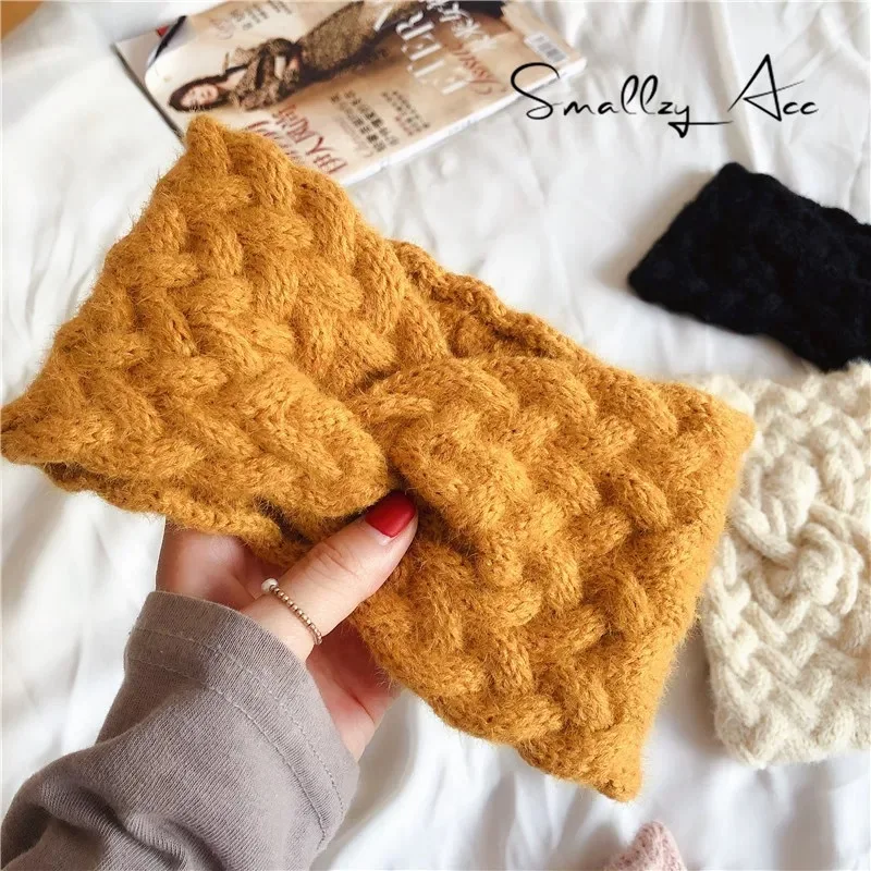 

Китайские модные зимние теплые уха вязаная повязка на голову тюрбан девушки макияж Эластичные аксессуары, ленты для волос головной обруч п...