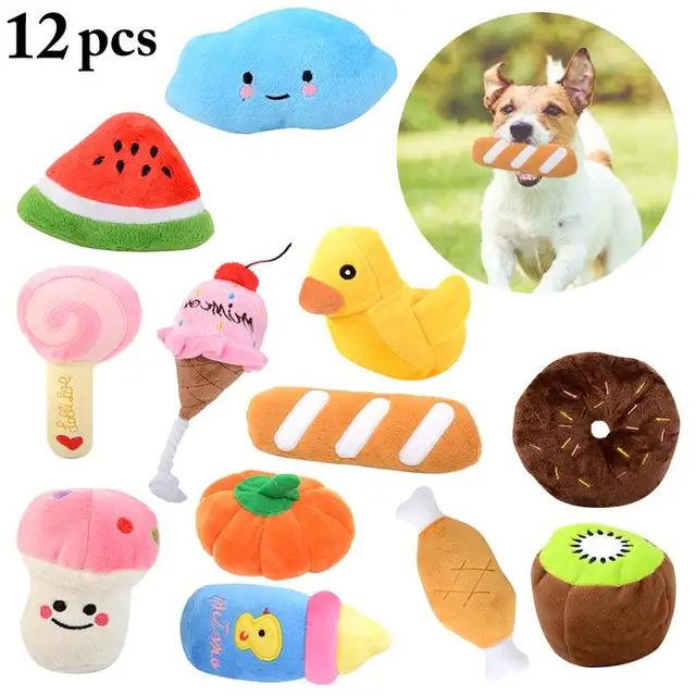 12Pcs/Set Pet Dog Plush Toy Sound Squeaky Puppy Dogs Chew Toys Cats Puppies Cleaning Teething Supplies Cartoon Dog Toy Products