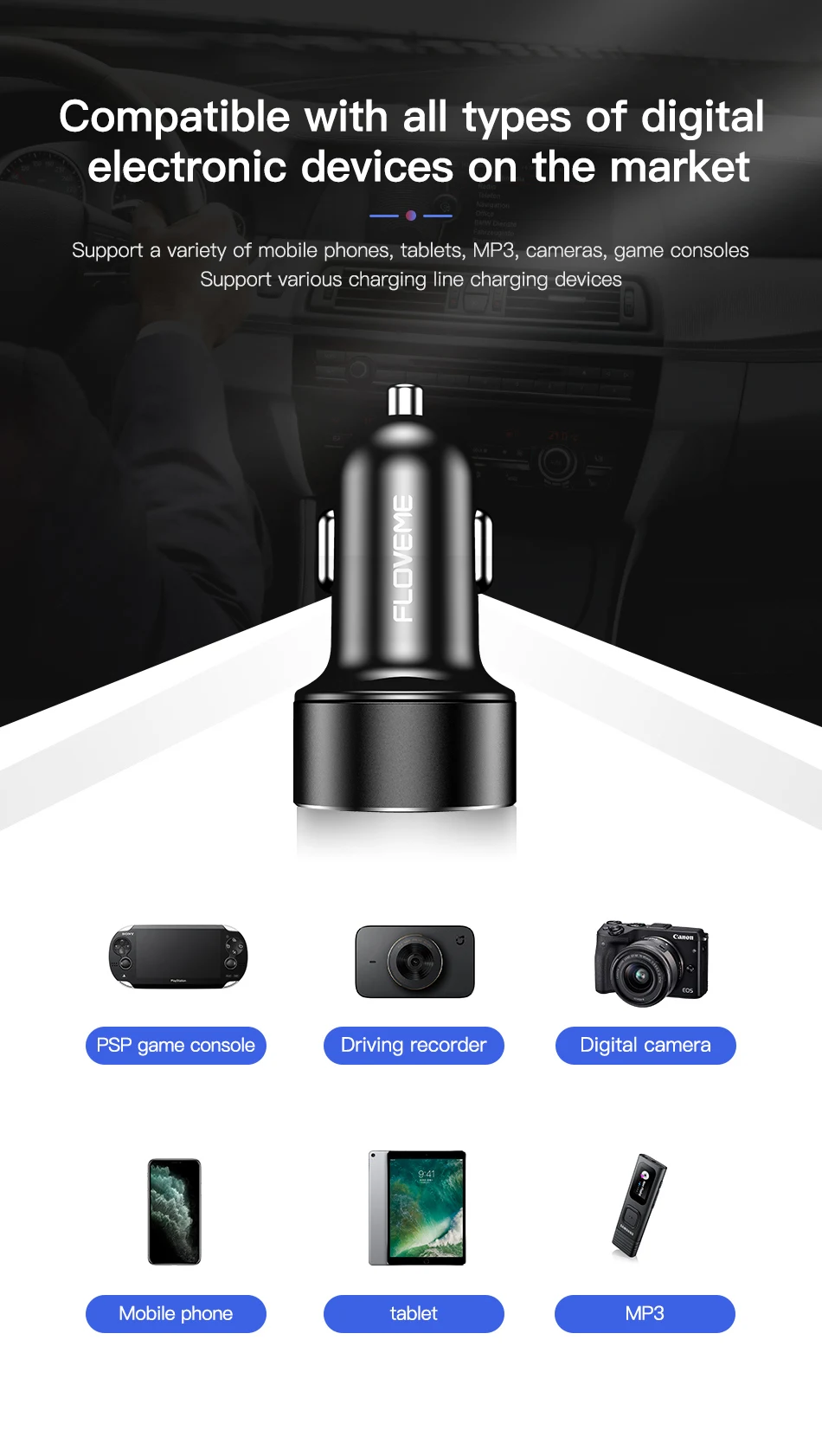 Автомобильное зарядное устройство FLOVEME Quick Charge 3,0 18 Вт QC3.0 Dual USB Автомобильное зарядное устройство для iPhone прикуриватель Быстрый автомобильный адаптер зарядного устройства для телефона