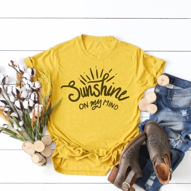 

Sunshine on my mind t shirt unisex women fashion funny grunge tumblr religion faith graphic Christian pure cotton tees art tops
