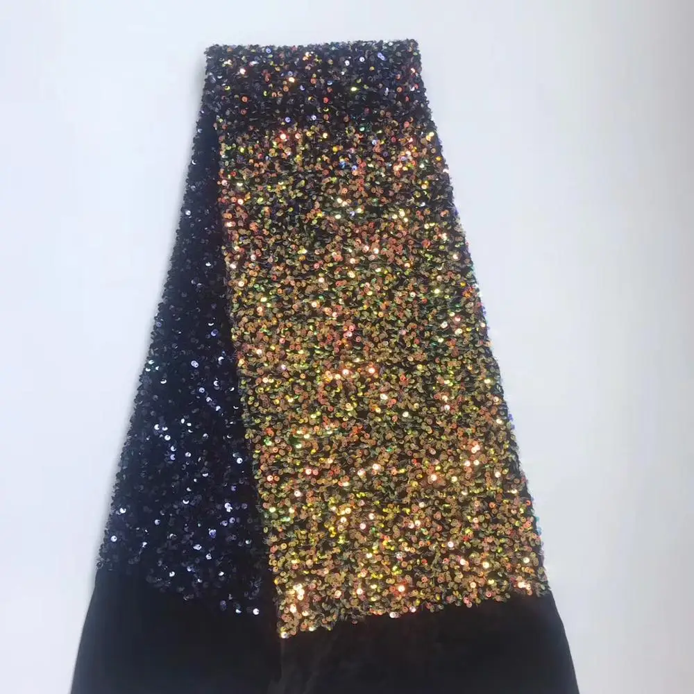 

ZH0728 velvet Sequins African High Quality Net Swiss French Voile Guipure tulle mesh Lace Fabric For dress 5 yards/lot